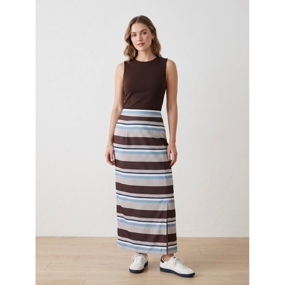 Capricieux Lemage Brown Blue Striped Maxi Skirt Elastic Back Size F